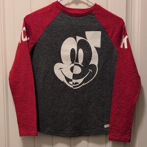GAP Disney Long Sleeve Shirt with Mickey Mouse, Red and Dark Gray, Size LG/10